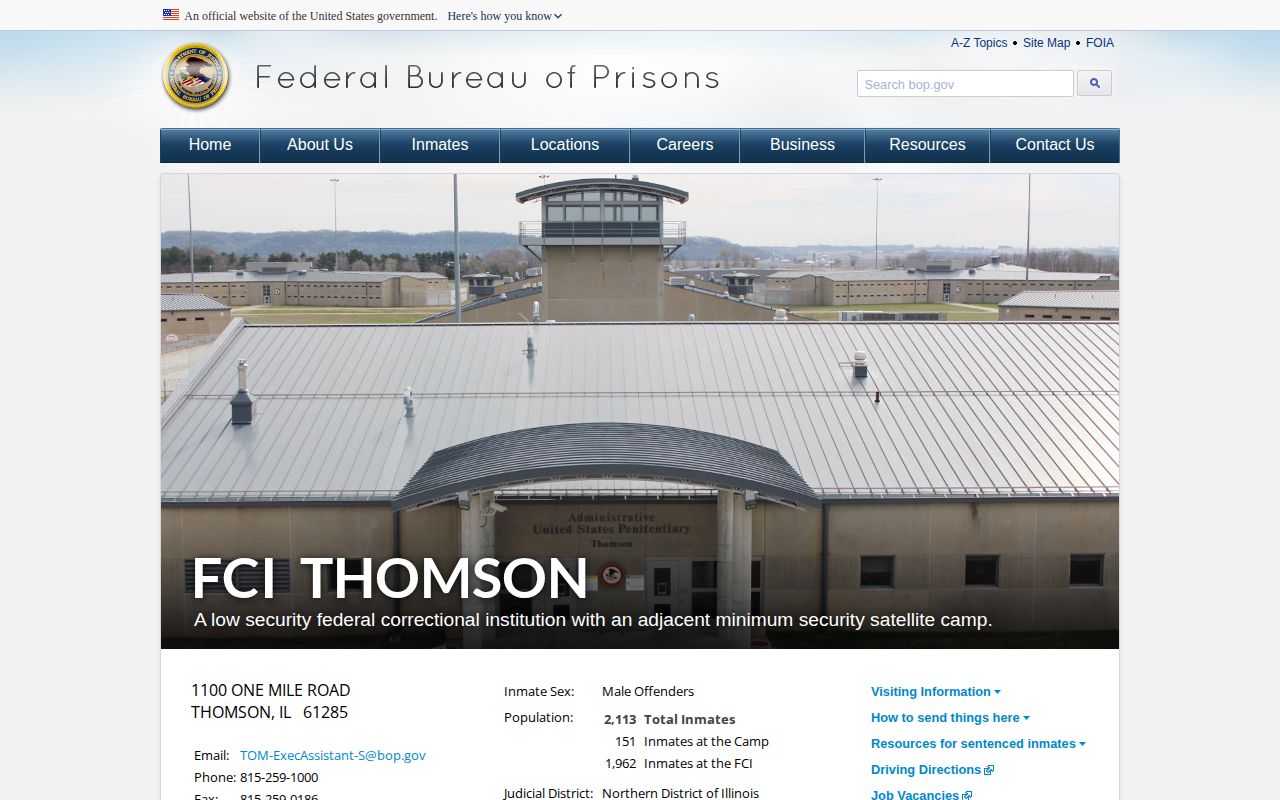 Carroll County FCI Thomson federal custody source for record routing