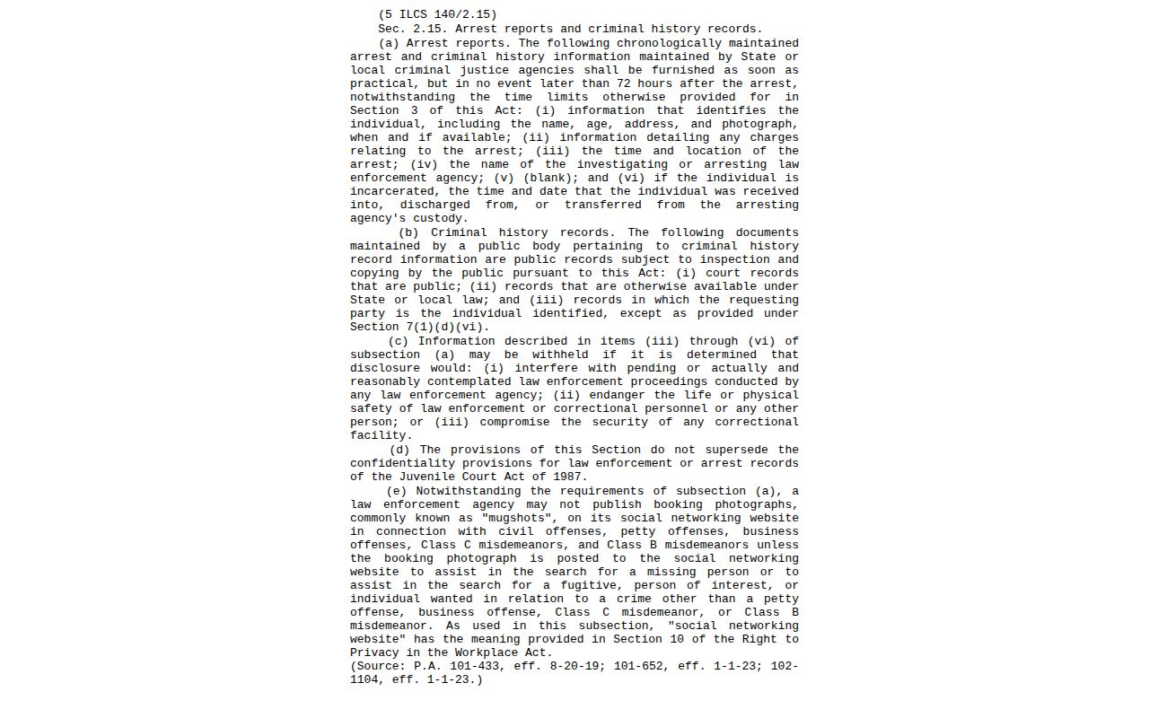 Illinois FOIA arrest-information statute relevant to Carroll County booking records