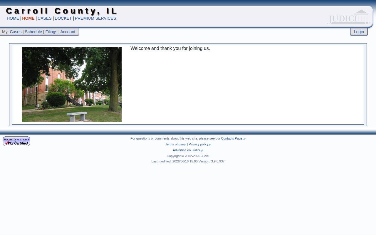 Judici Carroll County case-search landing page for court disposition records