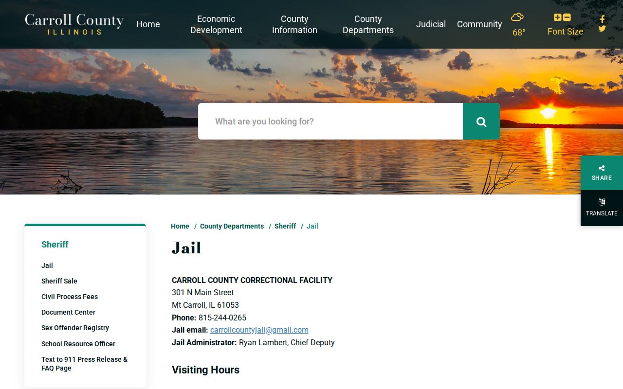 Carroll County Correctional Facility official jail contact page for booking records