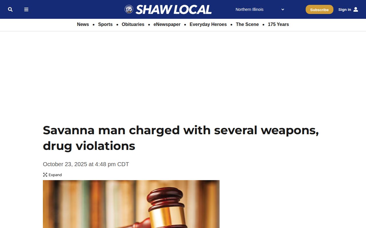 Shaw Local Savanna crime story showing Carroll County arrest and court coverage