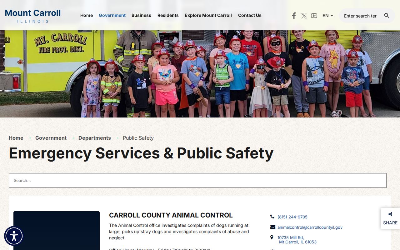 Carroll County Mount Carroll Police Department page for city arrest records